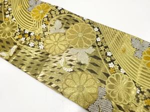 変わり流水に菊・蝶模様織り出し　振袖用袋帯